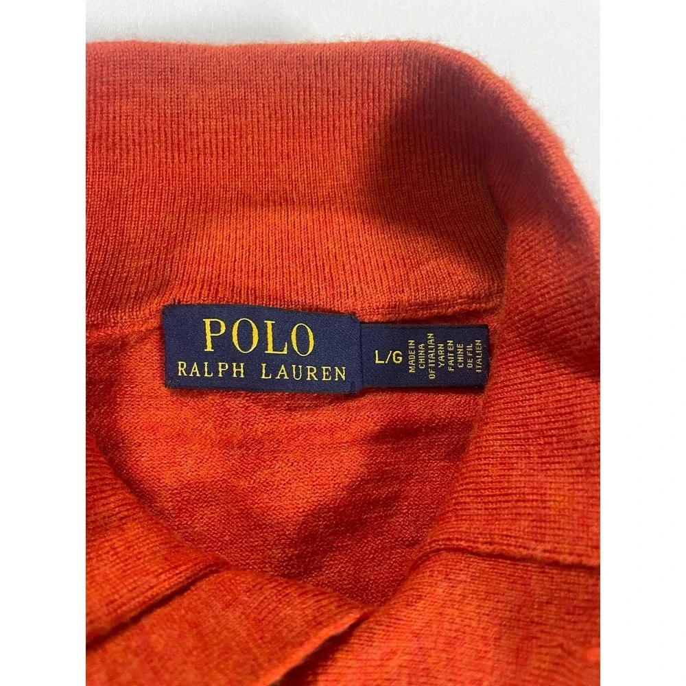 VTG Polo Ralph Lauren Merino Wool Three Button Sweater Men's L Orange‎